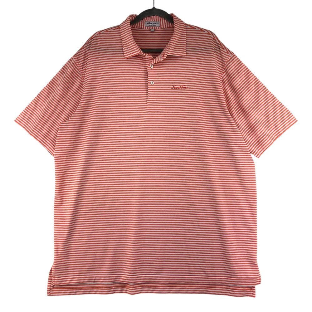 Peter Millar Men Size XXL Polo Shirt Competition Stretch Striped Orange Hualalai
